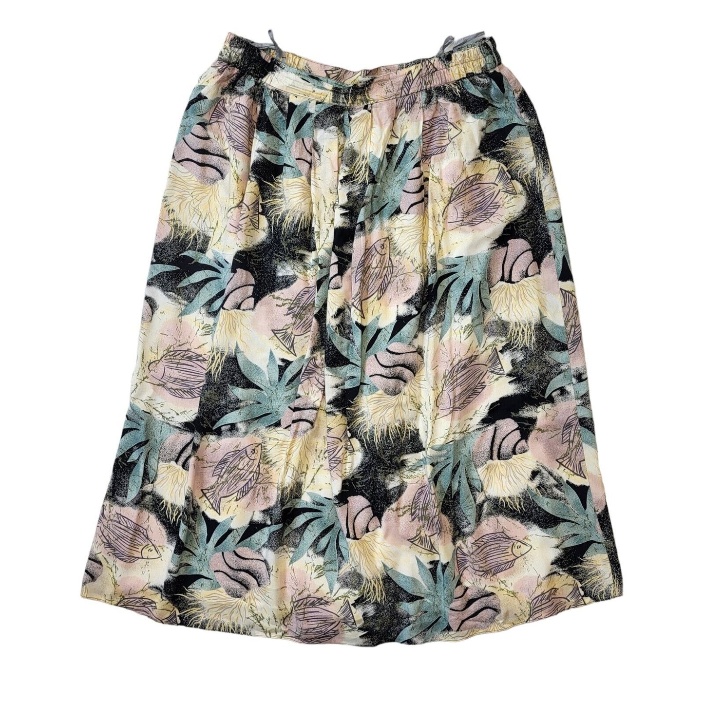 80's Vintage Pastel Fish Print Skirt Women's Size 16 W34