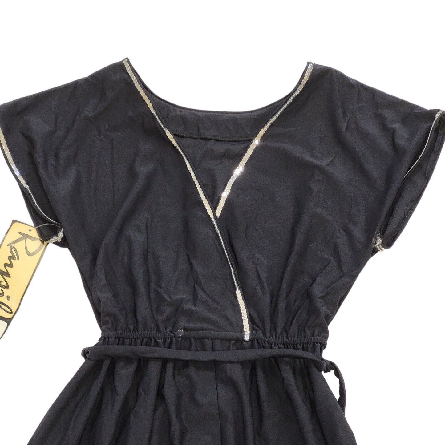 70s Vintage Rampil Black Belted Wrap Fit & Flare Dress Women's Size 10 Bnwt