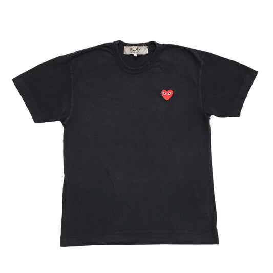 Comme DersGarcons Play Vintage Y2K Black Heart Detail T-Shirt Womens UK L