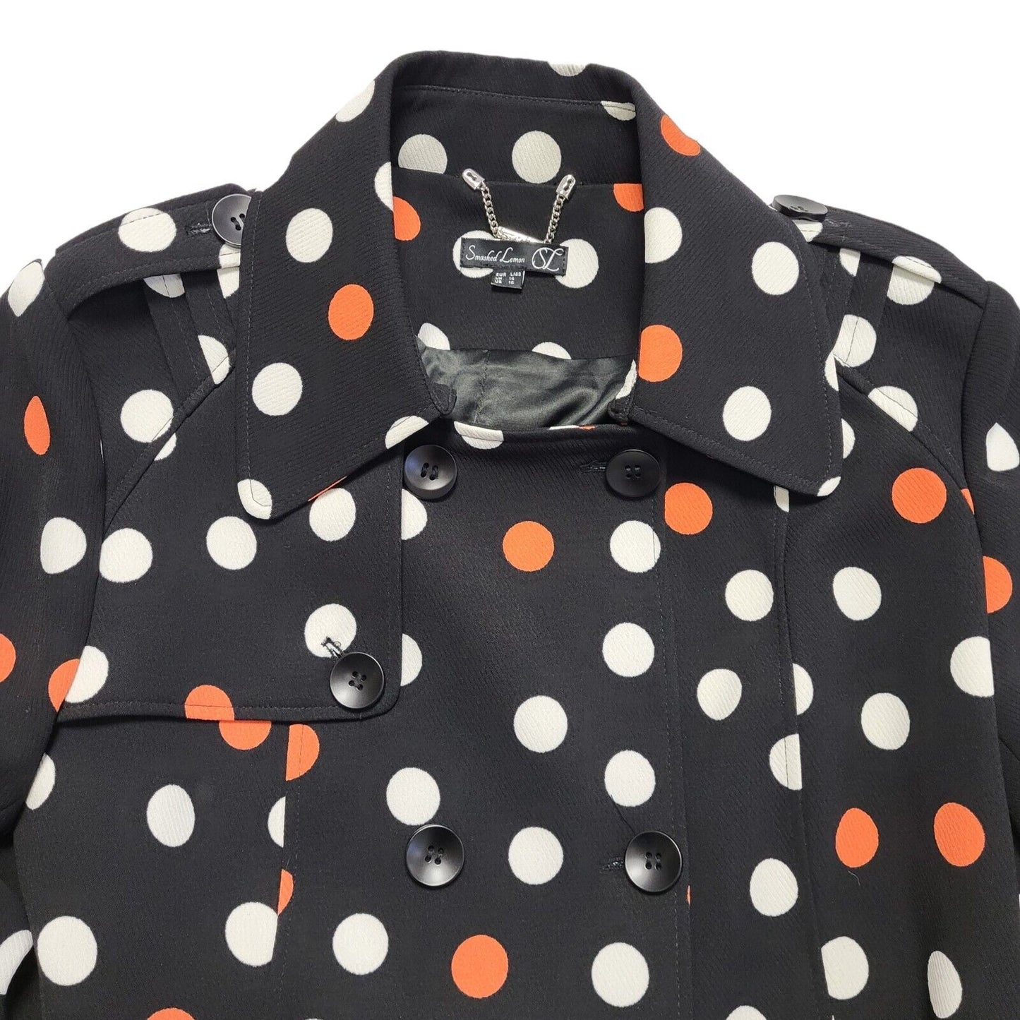 Smashed Lemon Black White Polka Dot Belted Coat Uk Women's Size 14