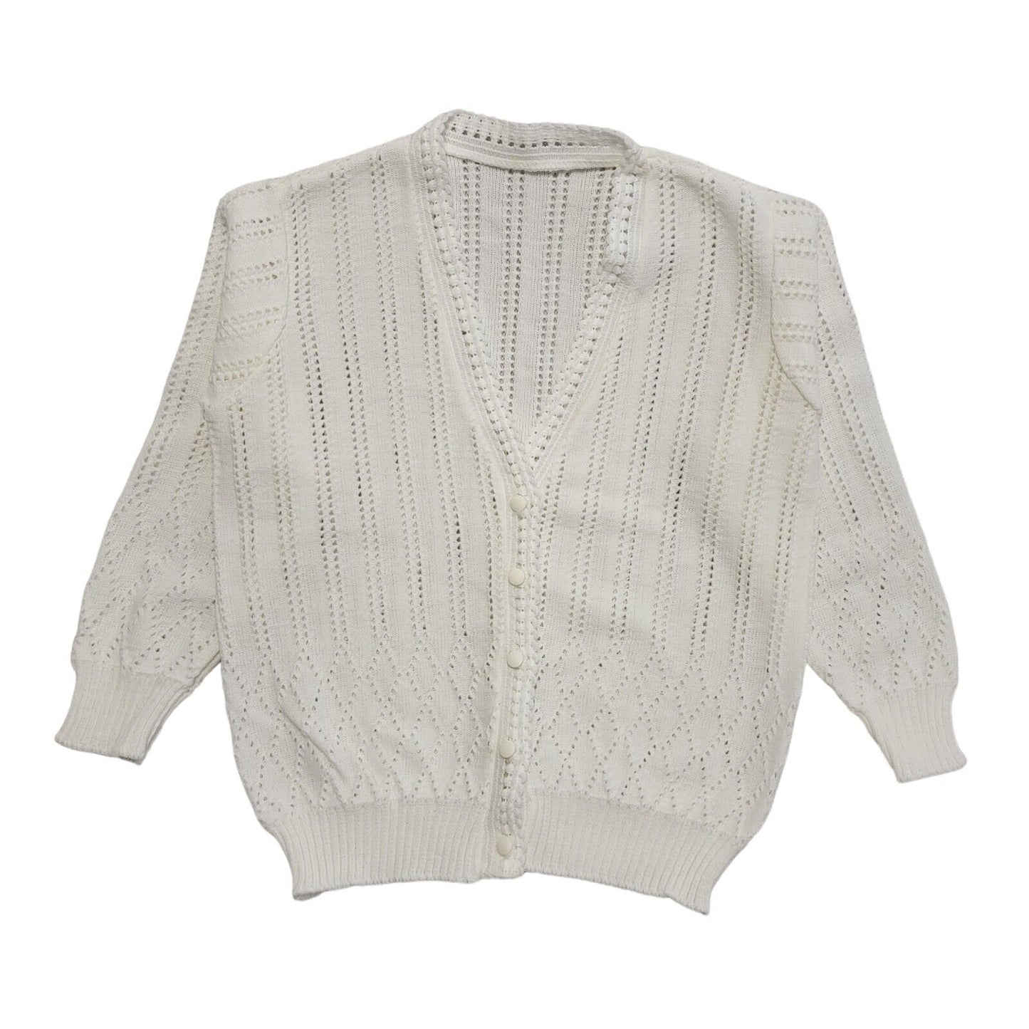 Vintage 90's White Button Front Long Sleeve Cardigan Womens UK 14