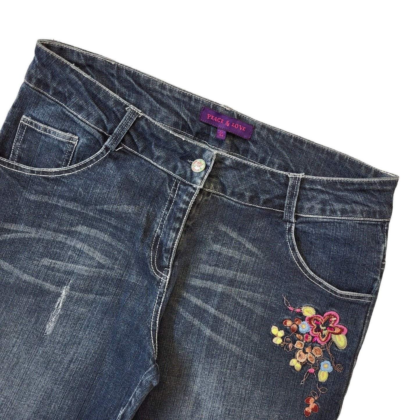Peace & Love Y2K Vintage Faded Blue Cropped Denim Jeans Women's Size XL W32 L25