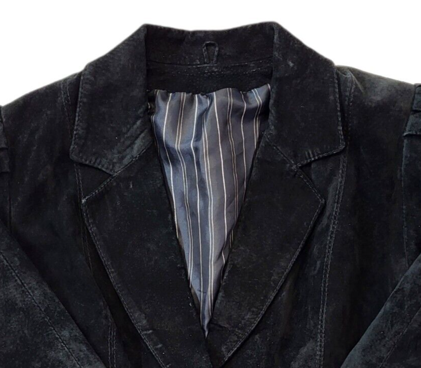 Vintage 90s Black Suede Jacket Black Snap Button Women's Size 12