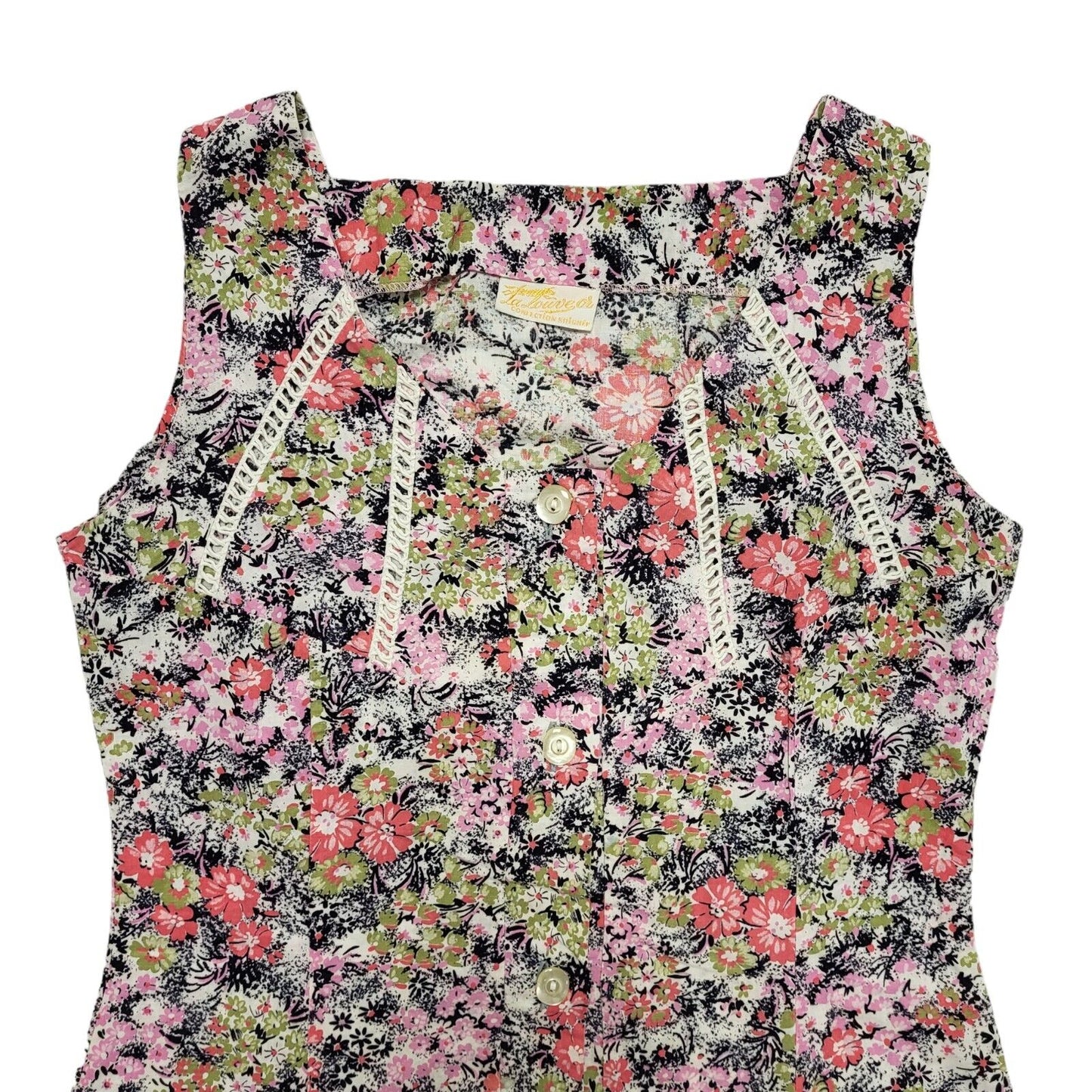 La Louise Vintage 60s Pink Green Sleeveless Dress Uk Women's Size 10
