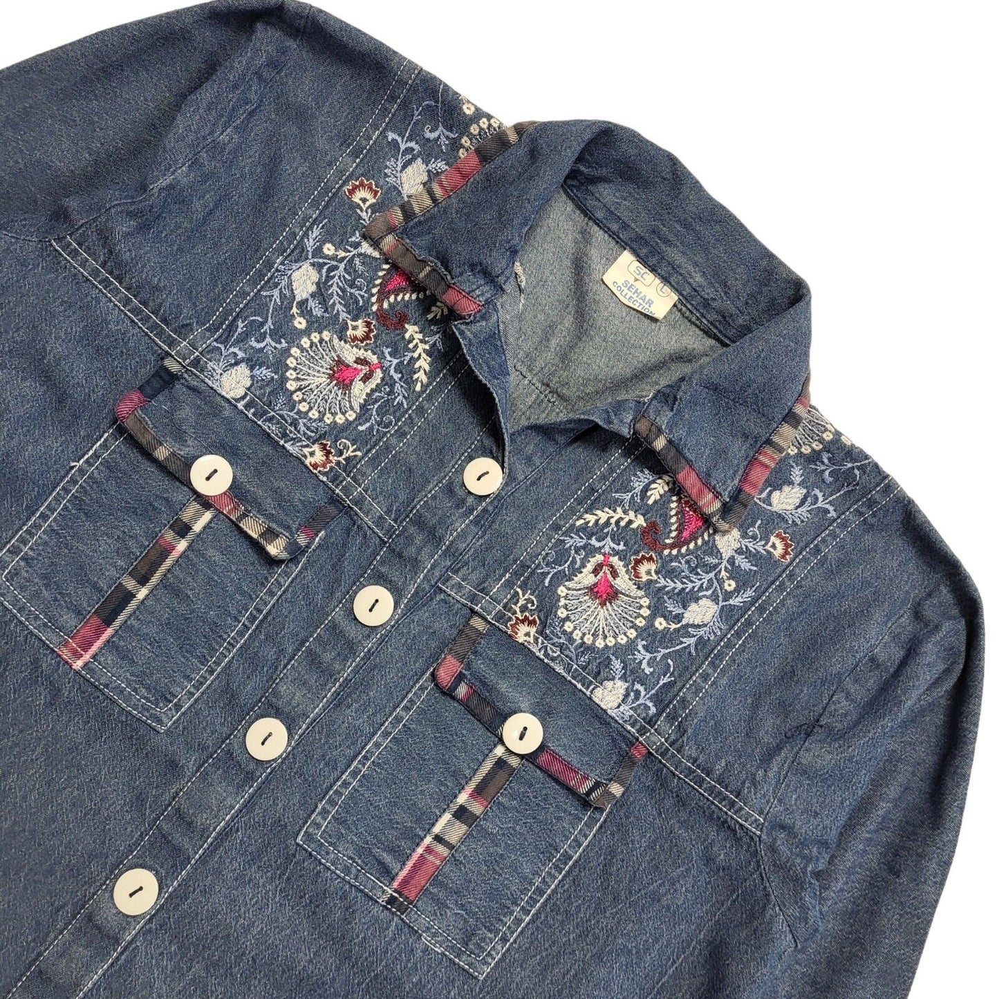 Sehar Vintage 90s Blue Long Sleeve Denim Shirt Dress Uk Women's Size L W30-42