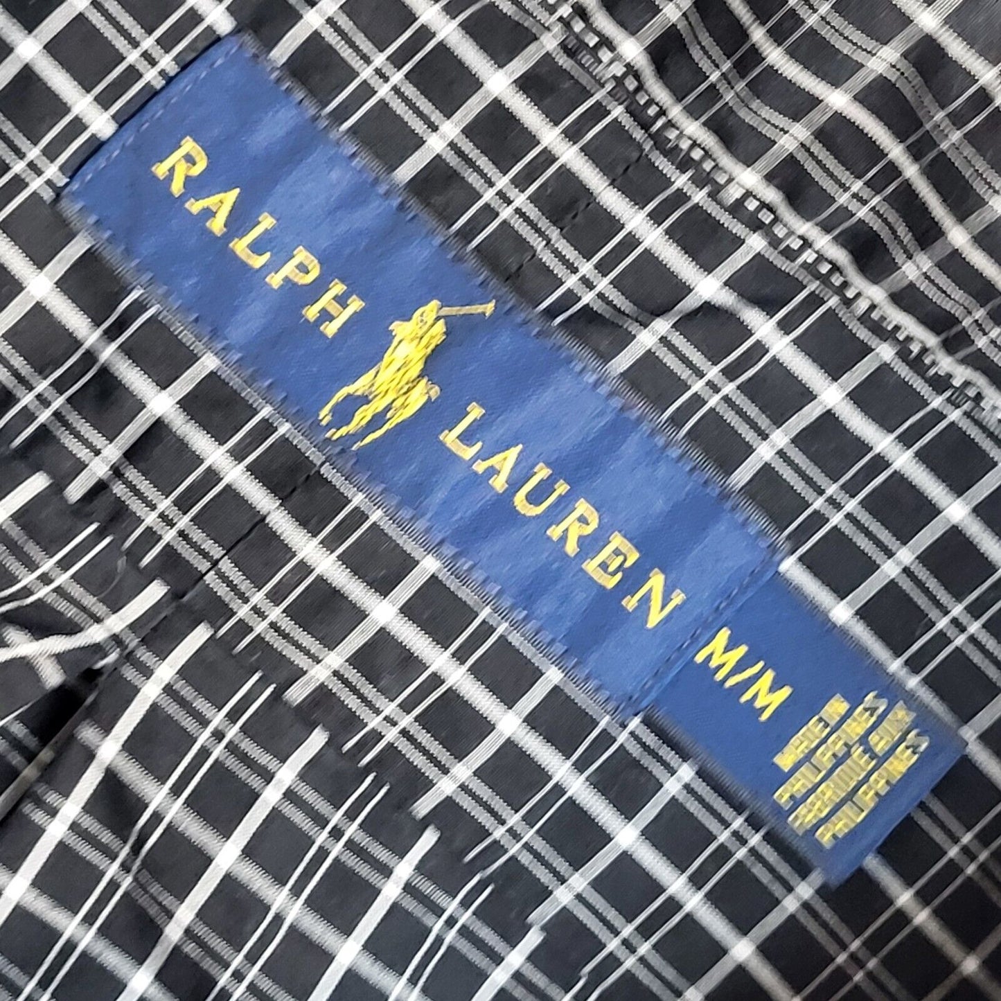 Ralph Lauren Black & white Checked Vintage 90's Long Sleeve Shirt UK Men's M