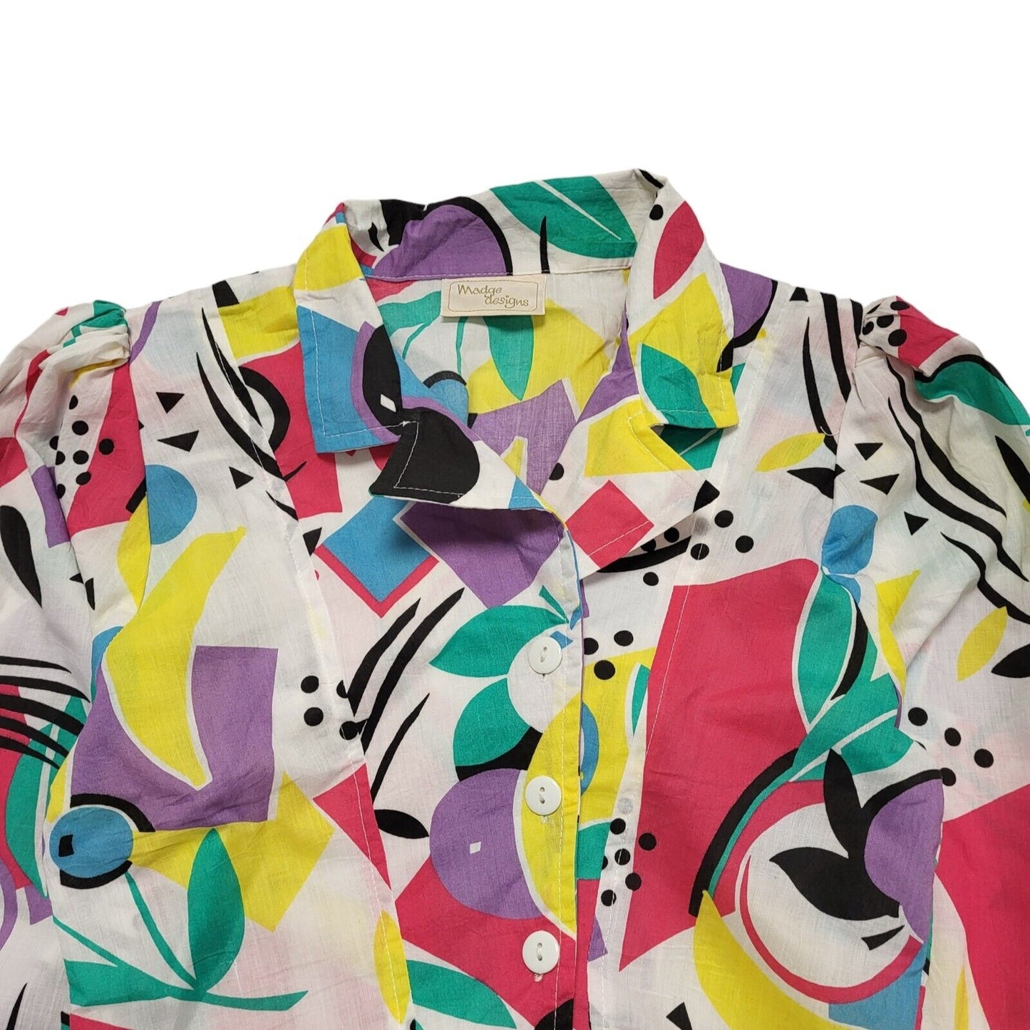 70s Vintage Madge Designs Abstract Long Sleeve Fit & Flare Dress Women's 8