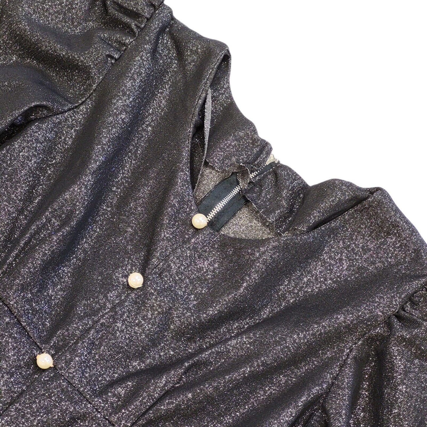 70s Vintage Black Sparkly Buttoned Balloon Sleeve Maxi Dress Women's Size 10