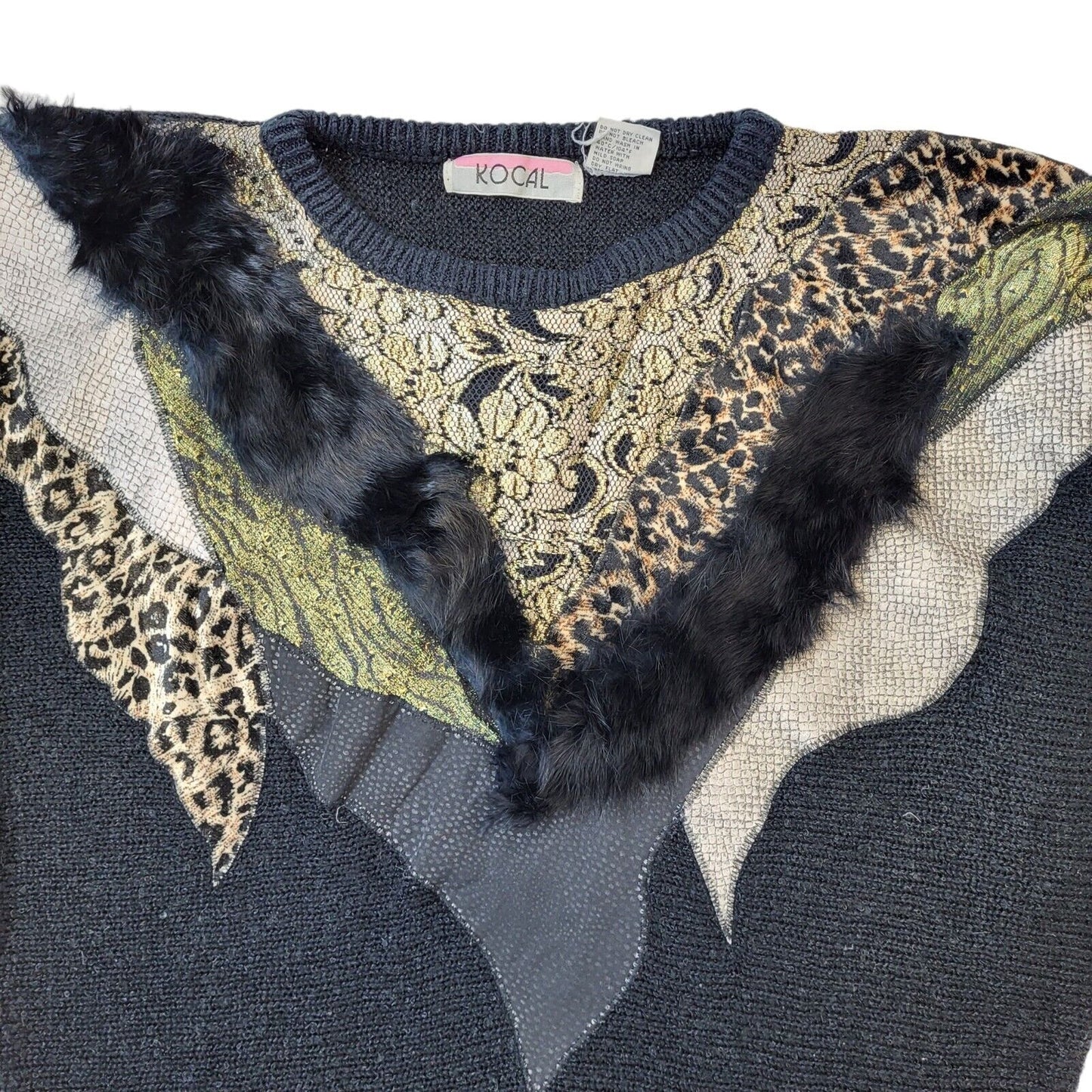 Kocal 80s Vintage Black & Gold Acrylic Jumper Women's Size S Eu 36