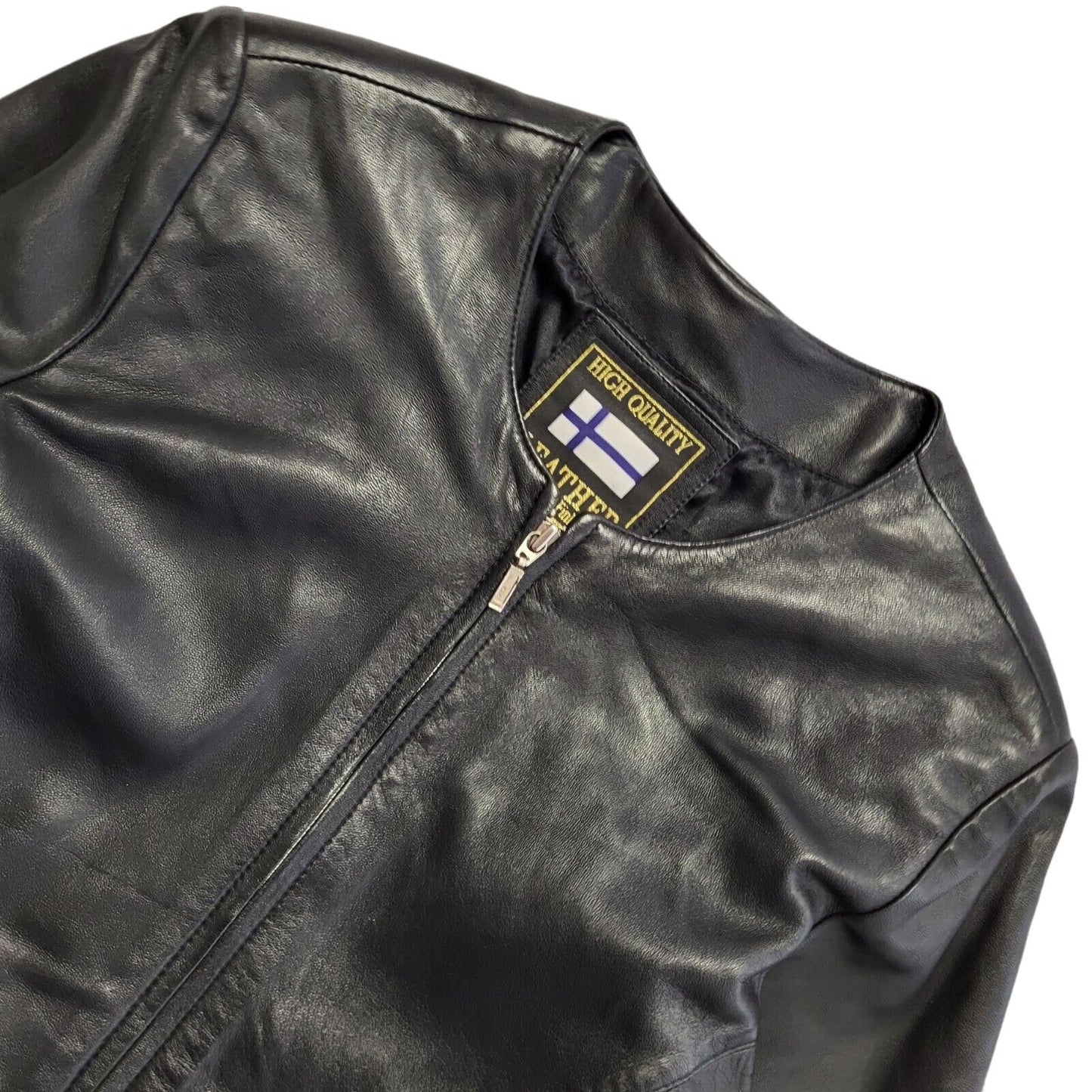 Real Leather Black 90s Vintage Zipped Leather Jacket Uk Women's Size 12