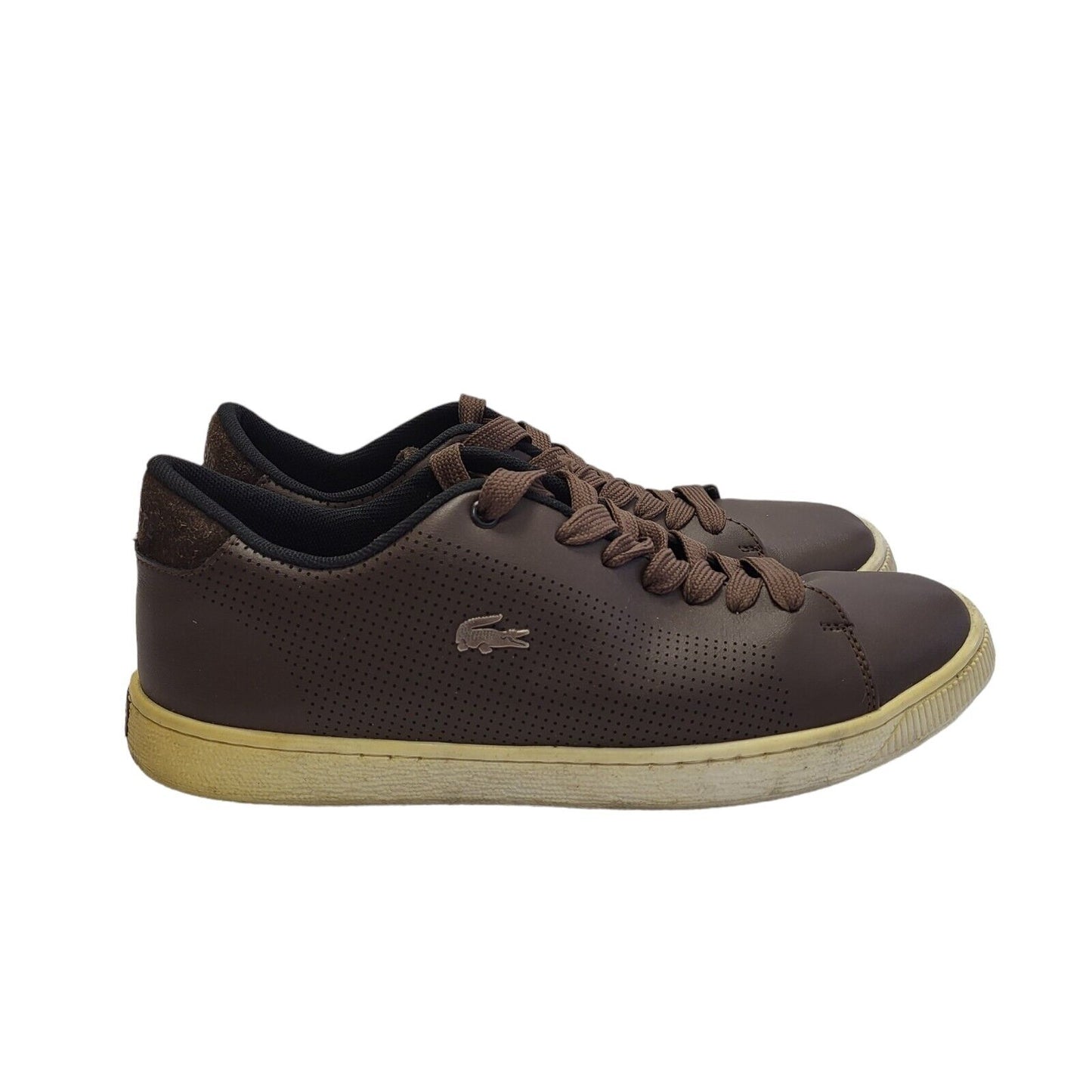 Lacoste Brown & White Lace-up Sports Casual Trainers Uk Men's Size 5