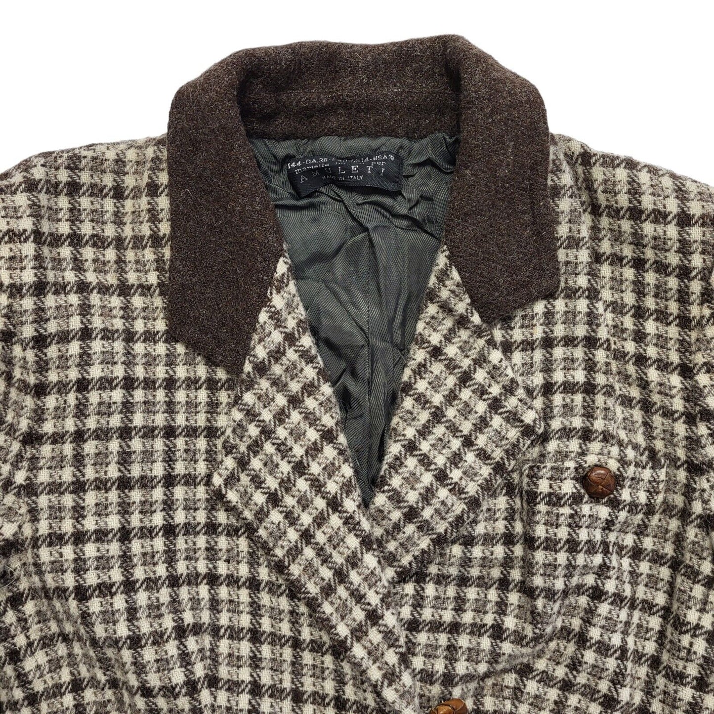 Amuleti Brown 80s Check Button Wool Jacket Uk Women's Size 14