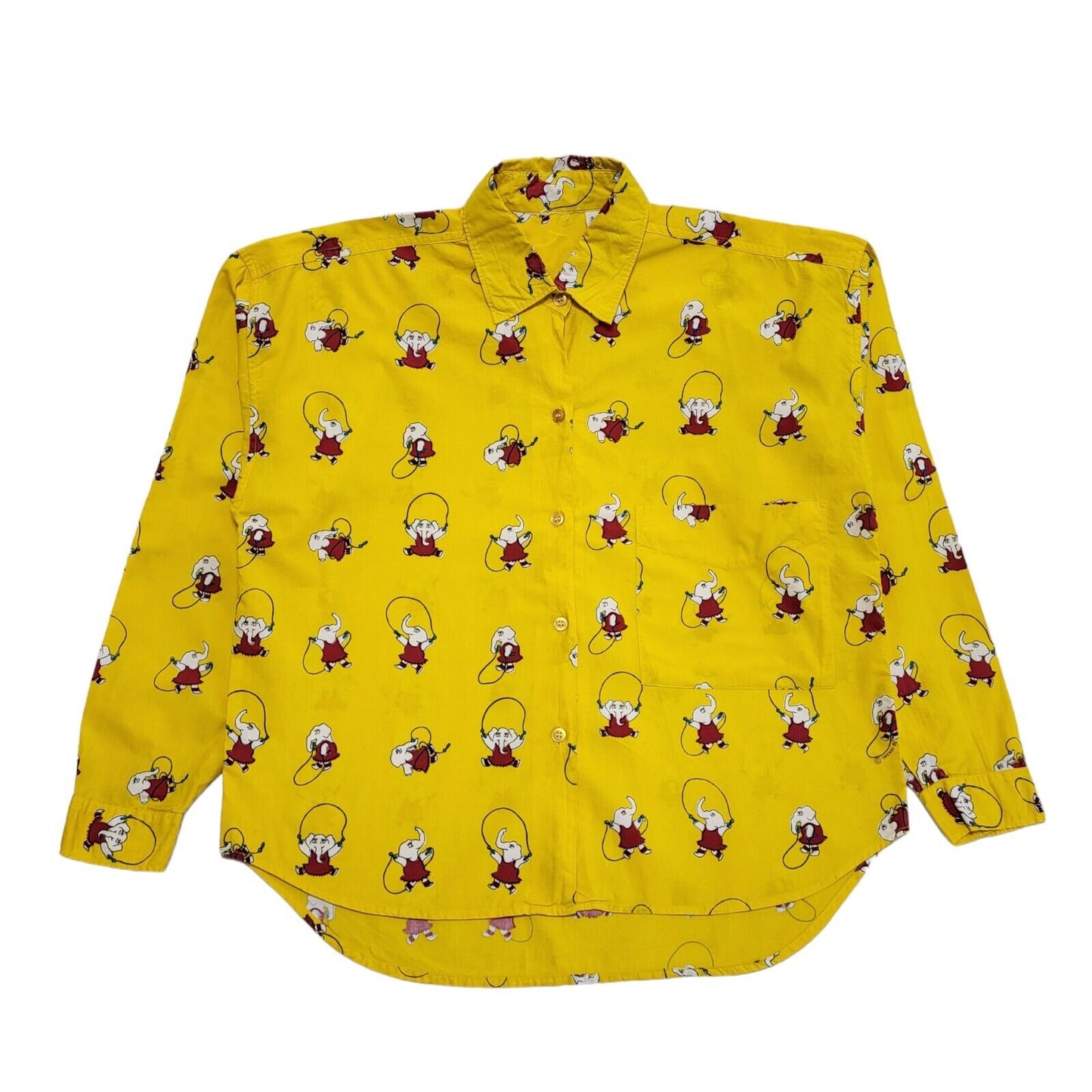 Trendi Vintage 90's Yellow Elephant Print Long Sleeve Shirt Womens UK Size S