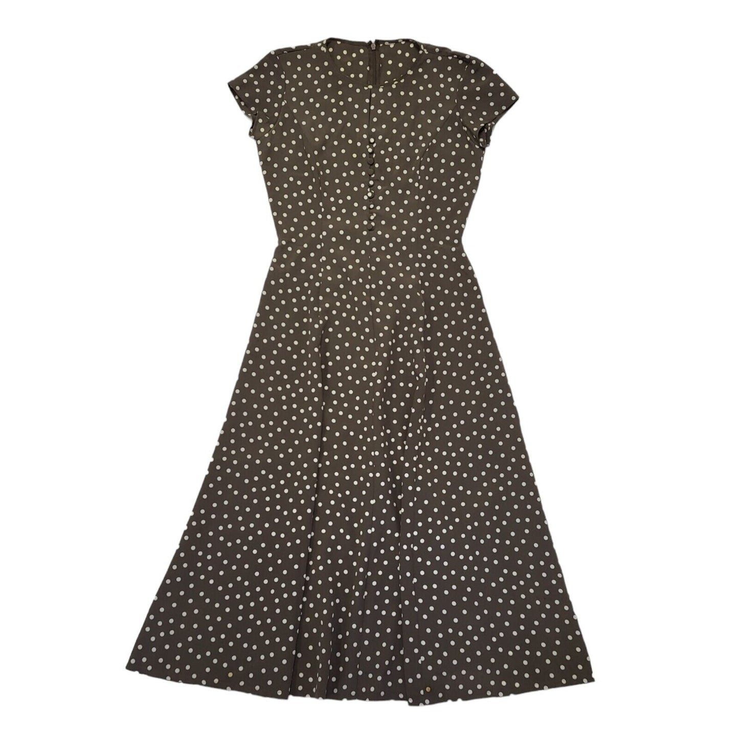 90s Vintage Brown & White Polka Dot Daywear Dress Women's Size 12