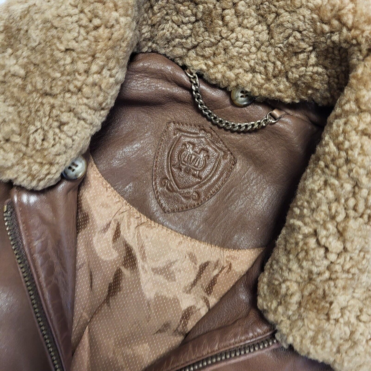 Y2K Brown Zip Up Fur Collared Leather Jacket Women's Size Small