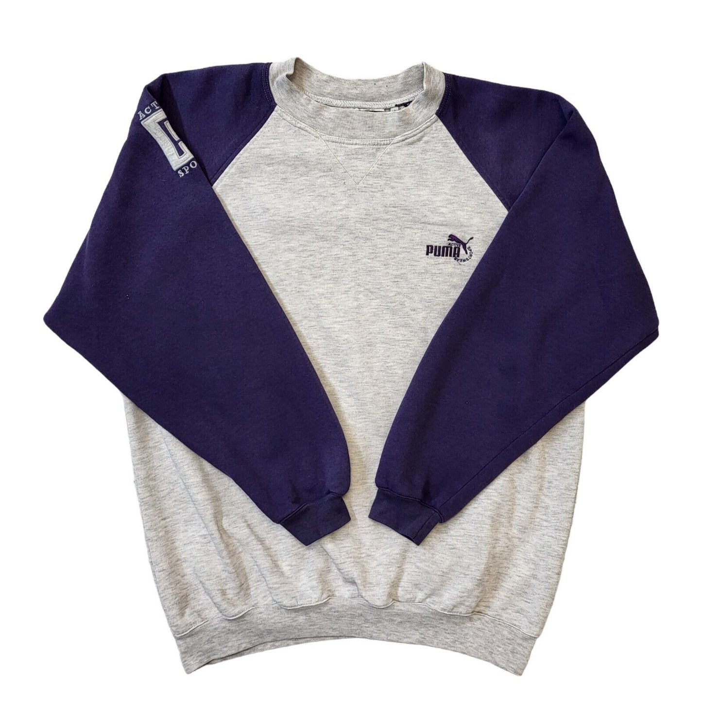 Puma 90s Vintage Grey & Purple Crew Neck Sweatshirt Men's Size XL