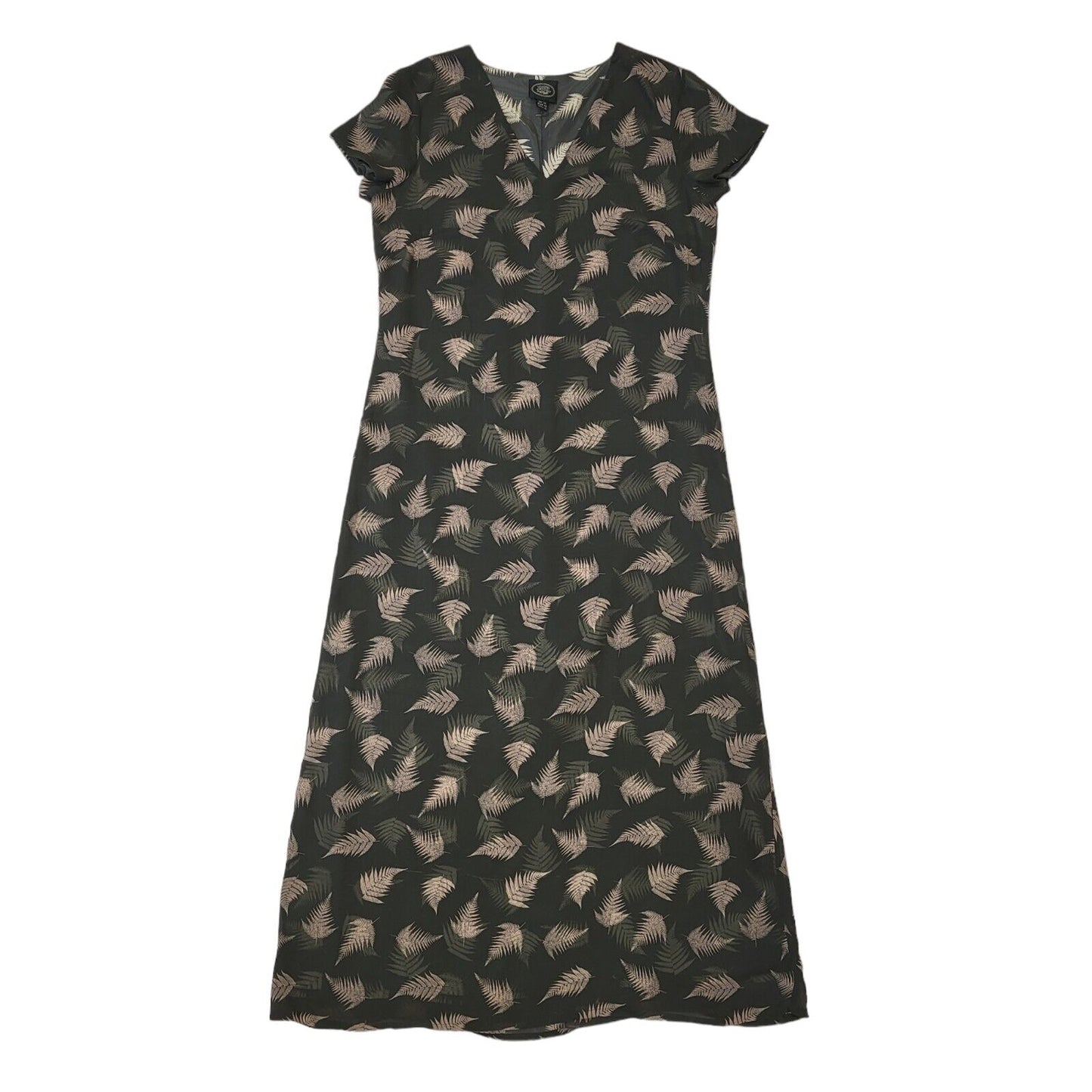 Laura Ashley Vintage 90s Green Leafy A-Line Dress Uk Women's Size 14
