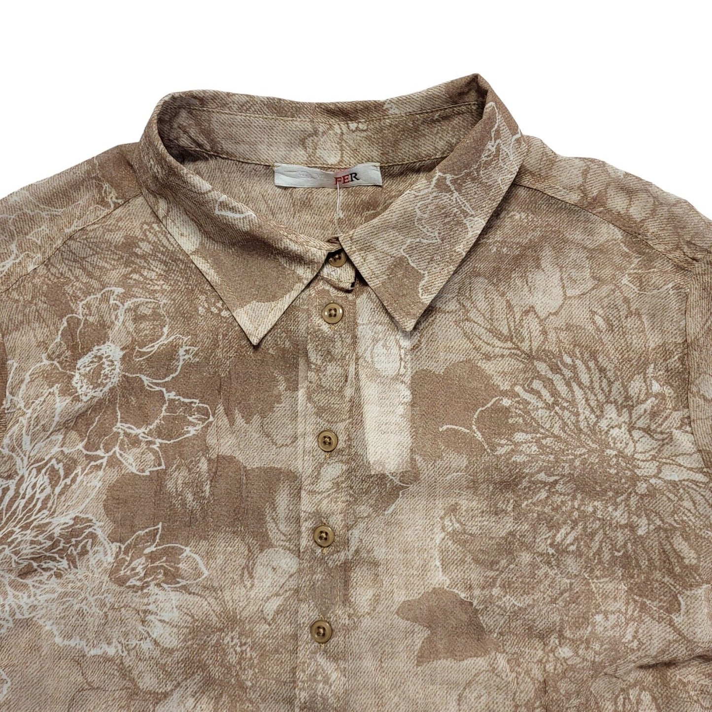 My Way Fer 90s Vintage Brown Floral Long Sleeve Shirt BNWT Womens UK 18