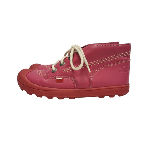 Kickers Pink Lace-Up Leather Ankle Boots / Shoes Uk Girls  Size  2