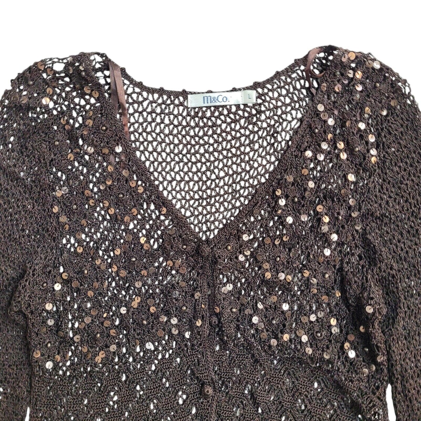 M&Co Brown Vintage 90's Sequin Knitted Cardigan UK Women's Size L