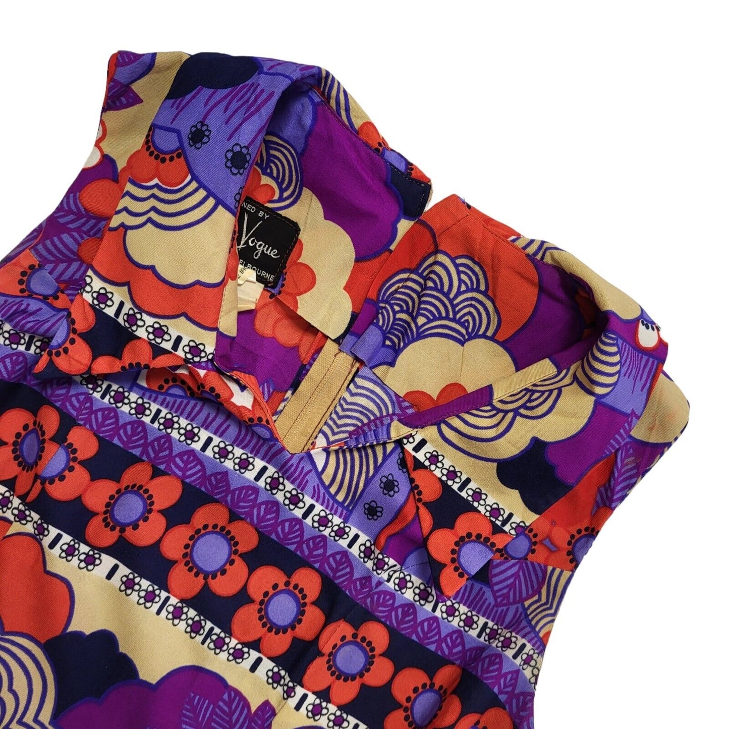 70s Vintage Len Vogue Melbourne Purple Belted A-Line Dress Women's 10