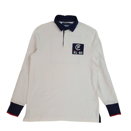 Ralph Lauren 90s Vintage White Long Sleeve Polo Shirt Uk Men's Size Small