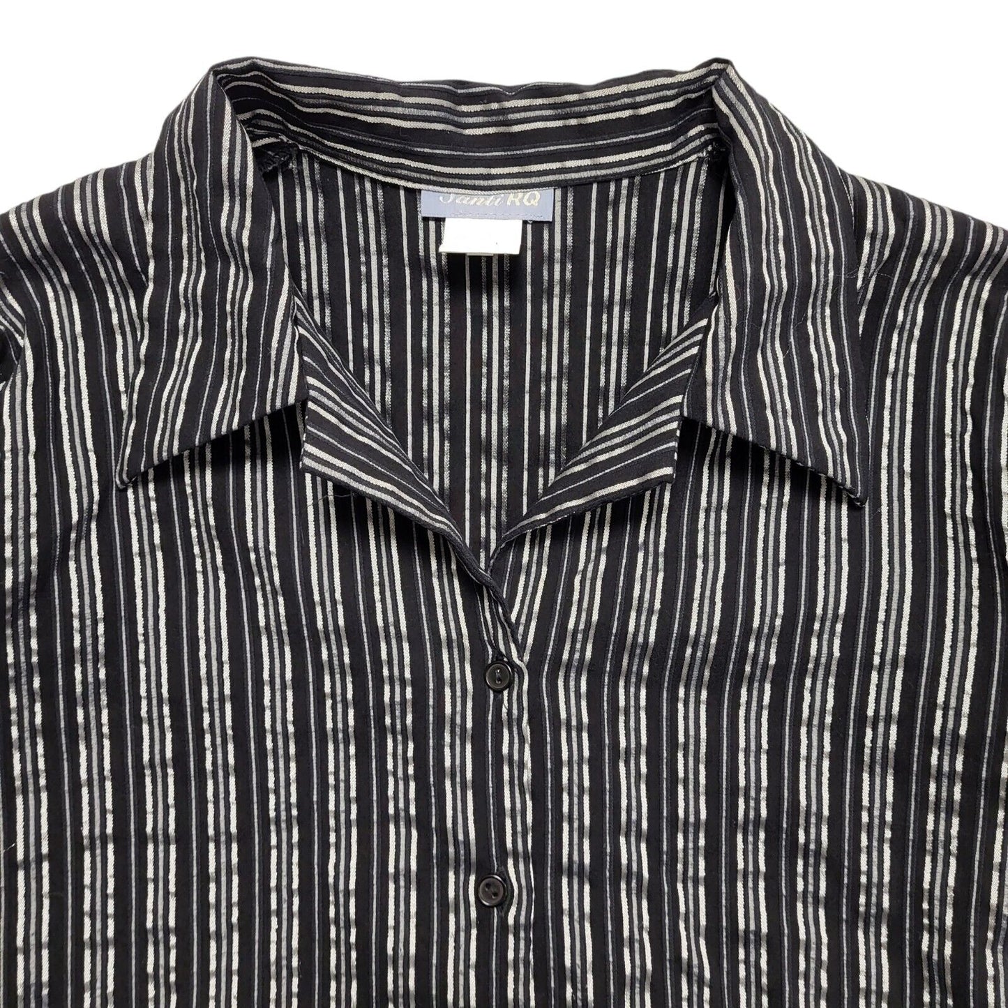 Santi RQ Vintage 80's Black & Silver Striped 3/4 Sleeve Shirt Womens UK 18