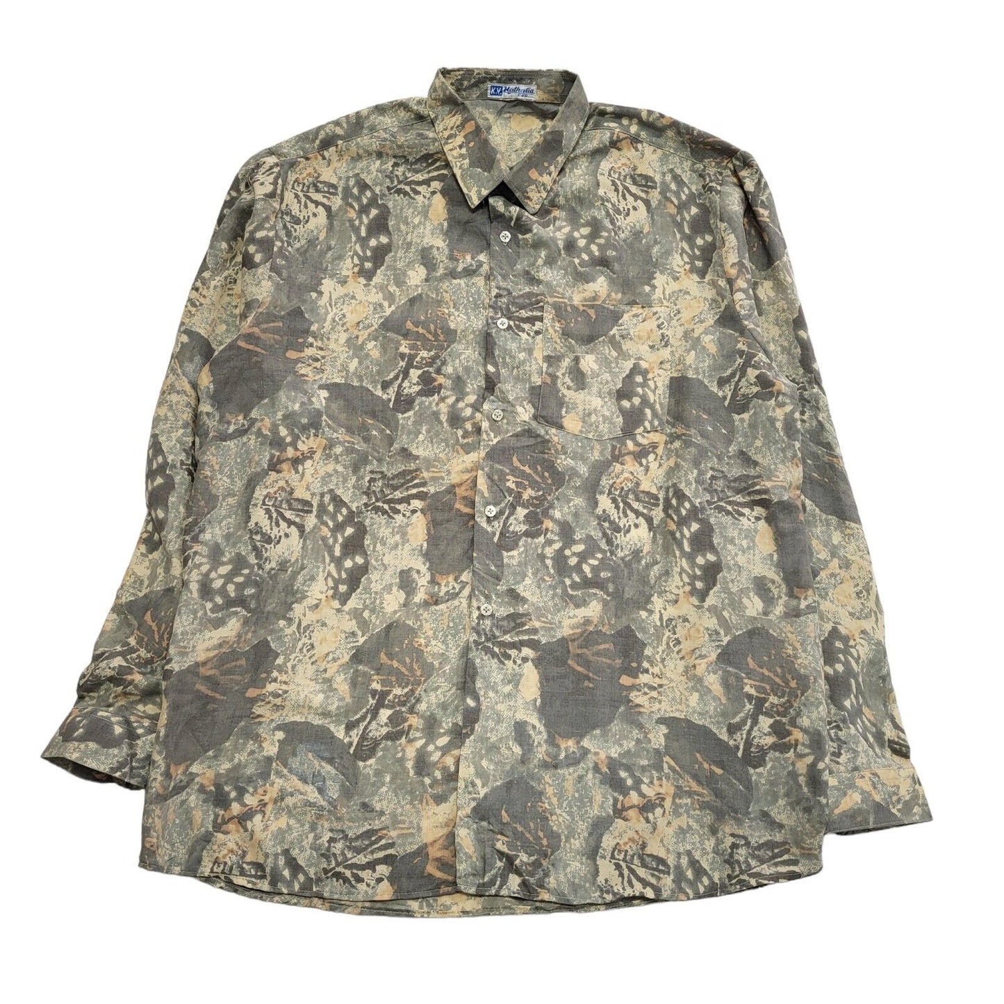 Hathalia 90's Grey & beige Abstract Long Sleeve Shirt Uk Men's UK XL