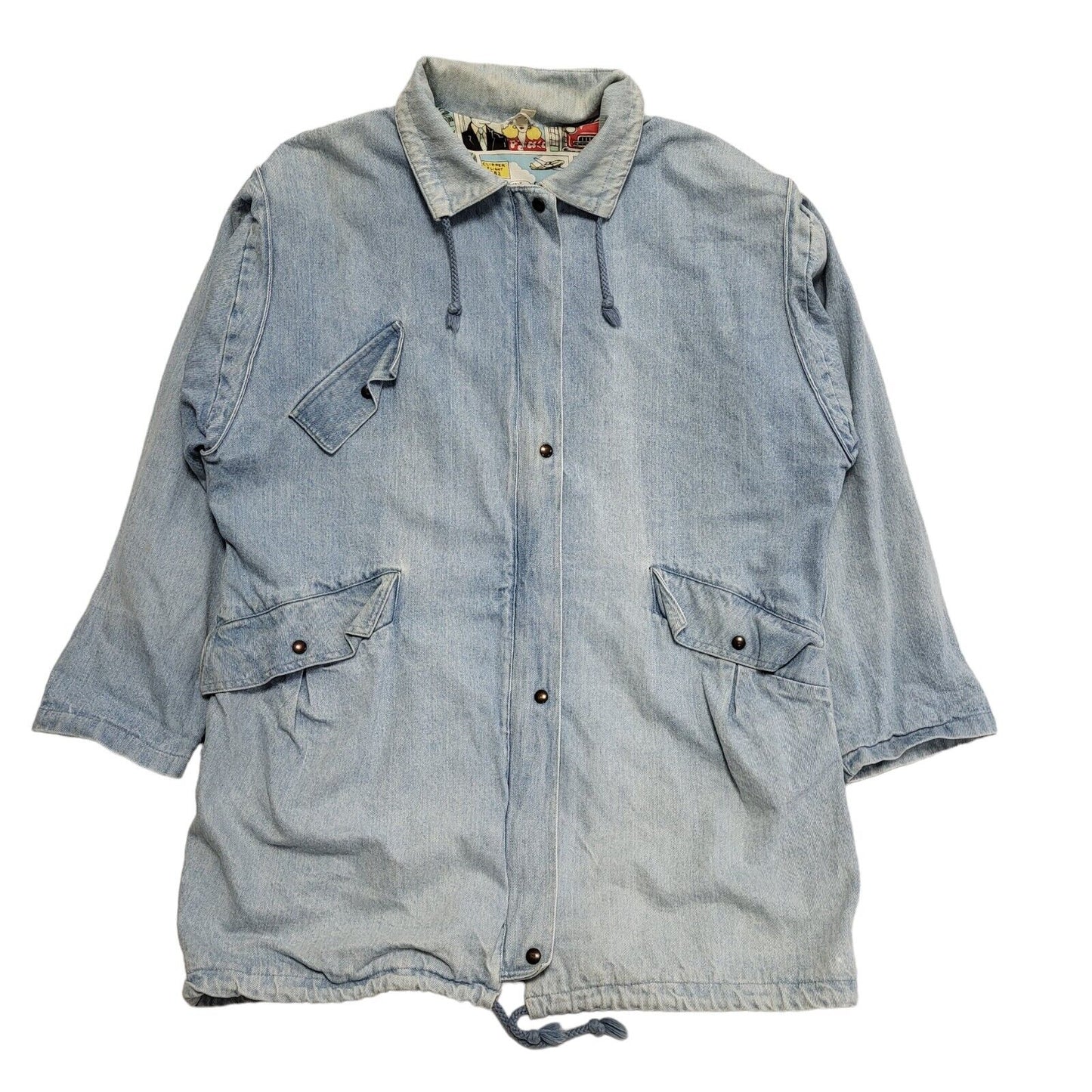 Vintage 80s Light Blue Zip & Snap Denim Jacket Uk Women's Size 16