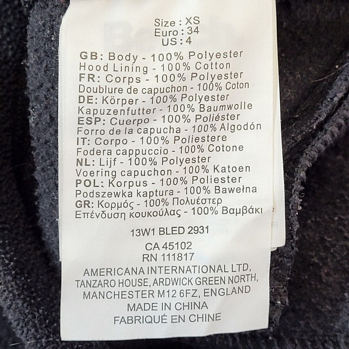 Bench Y2K Vintage Black Hooded Zip Up Fleece Women's Size XS