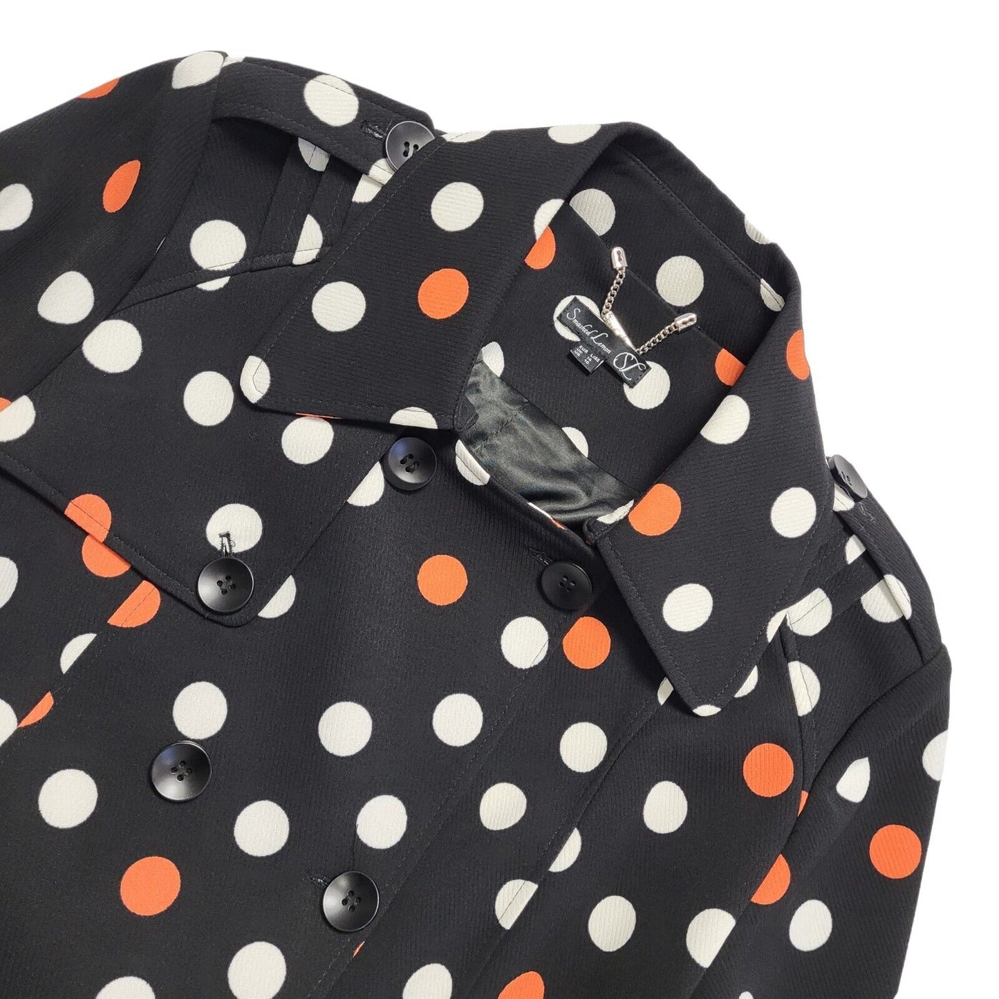 Smashed Lemon Black White Polka Dot Belted Coat Uk Women's Size 14