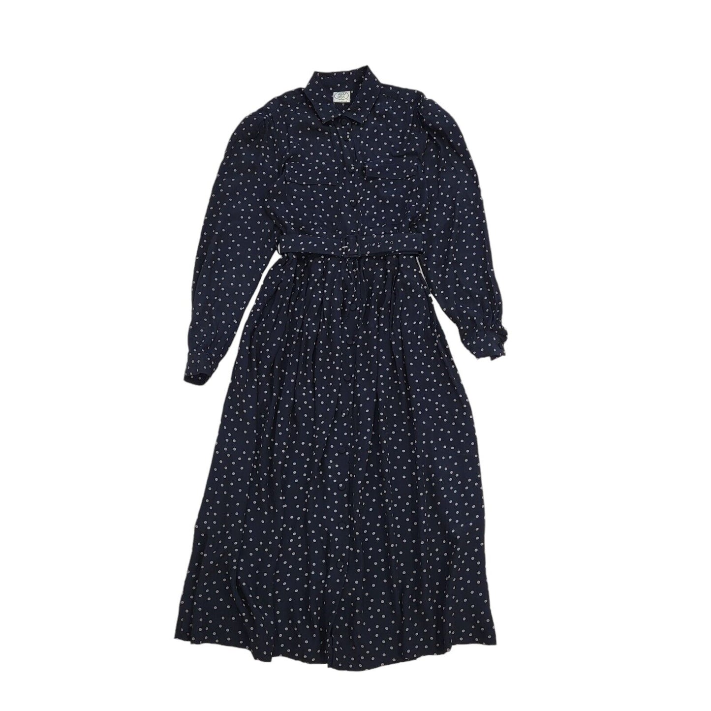 90s Vintage Laura Ashley Black Polka Dot Belted Daywear Dress Women's Size 10