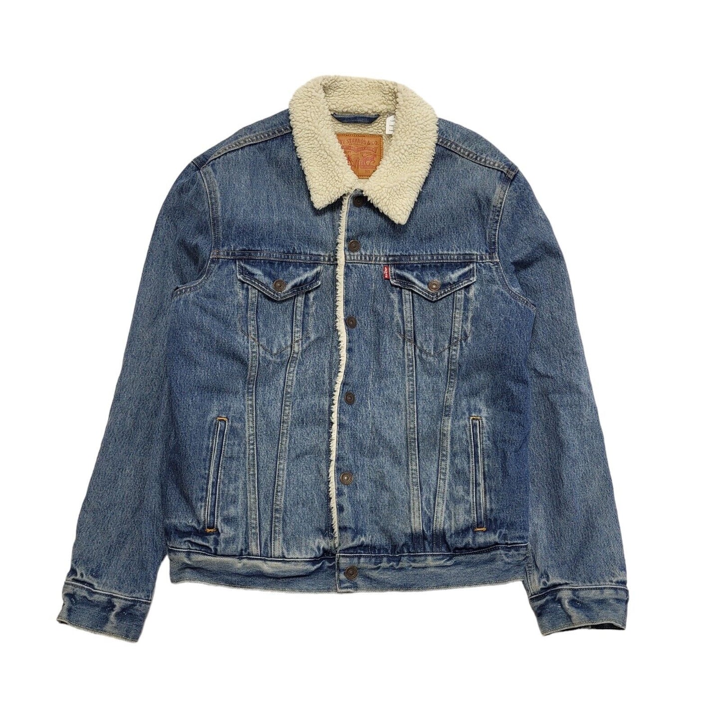 Levi's Light Blue Button Denim Fleece Sherpa Jacket Uk Men's Size M