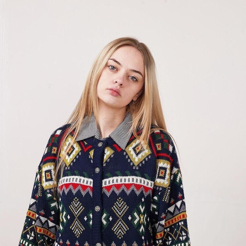 Choice Vintage 90's Blue & Red Cardigan Uk Women's Size 16