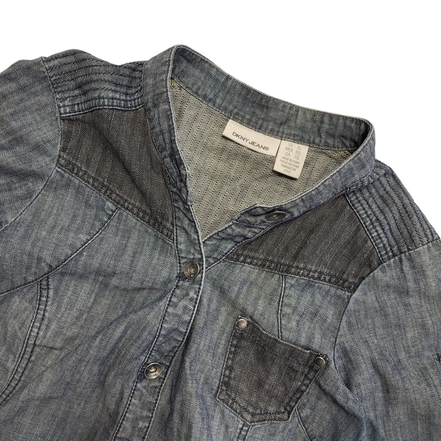 DKNY Jeans Denim Blue Button Up Short Sleeve Dress Womens Size XL
