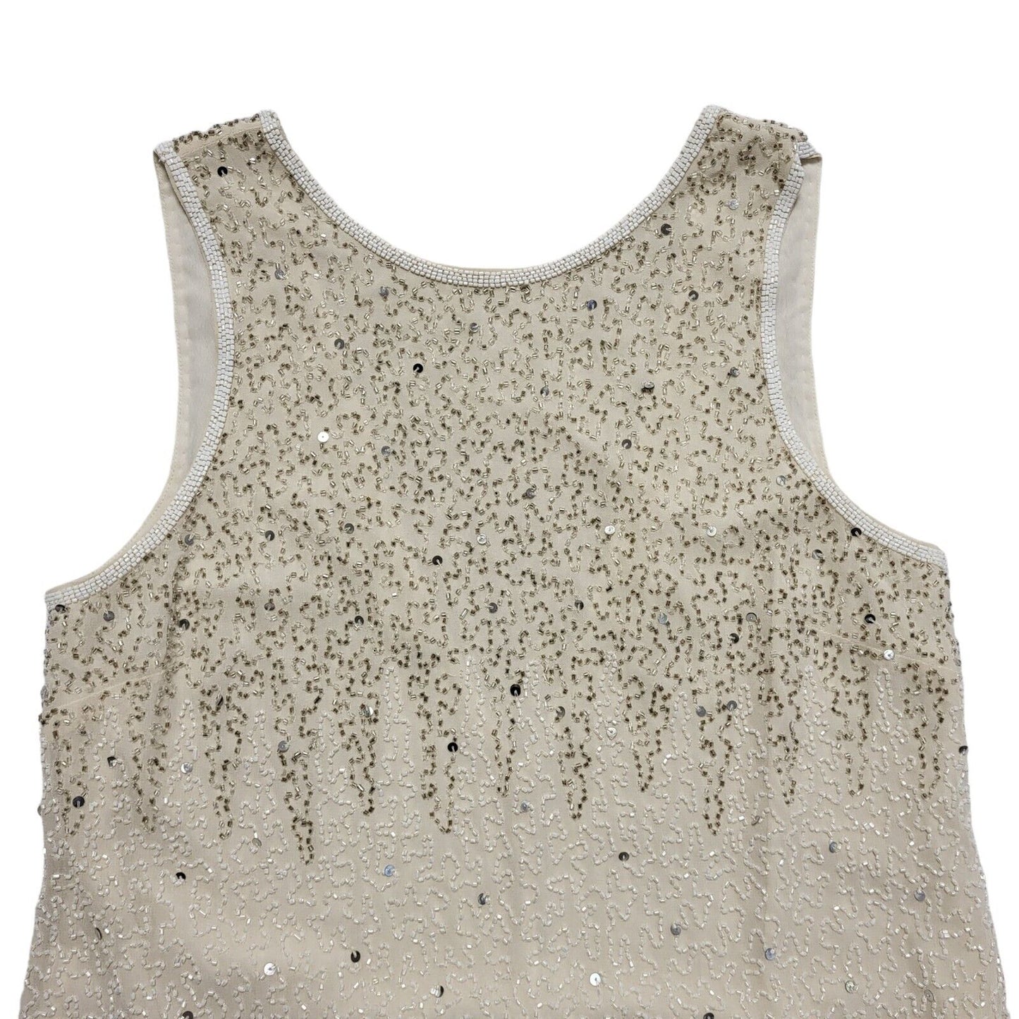 Vintage 80's Cream Sequin Sleeveless knee Length Shift Dress Womens UK 10