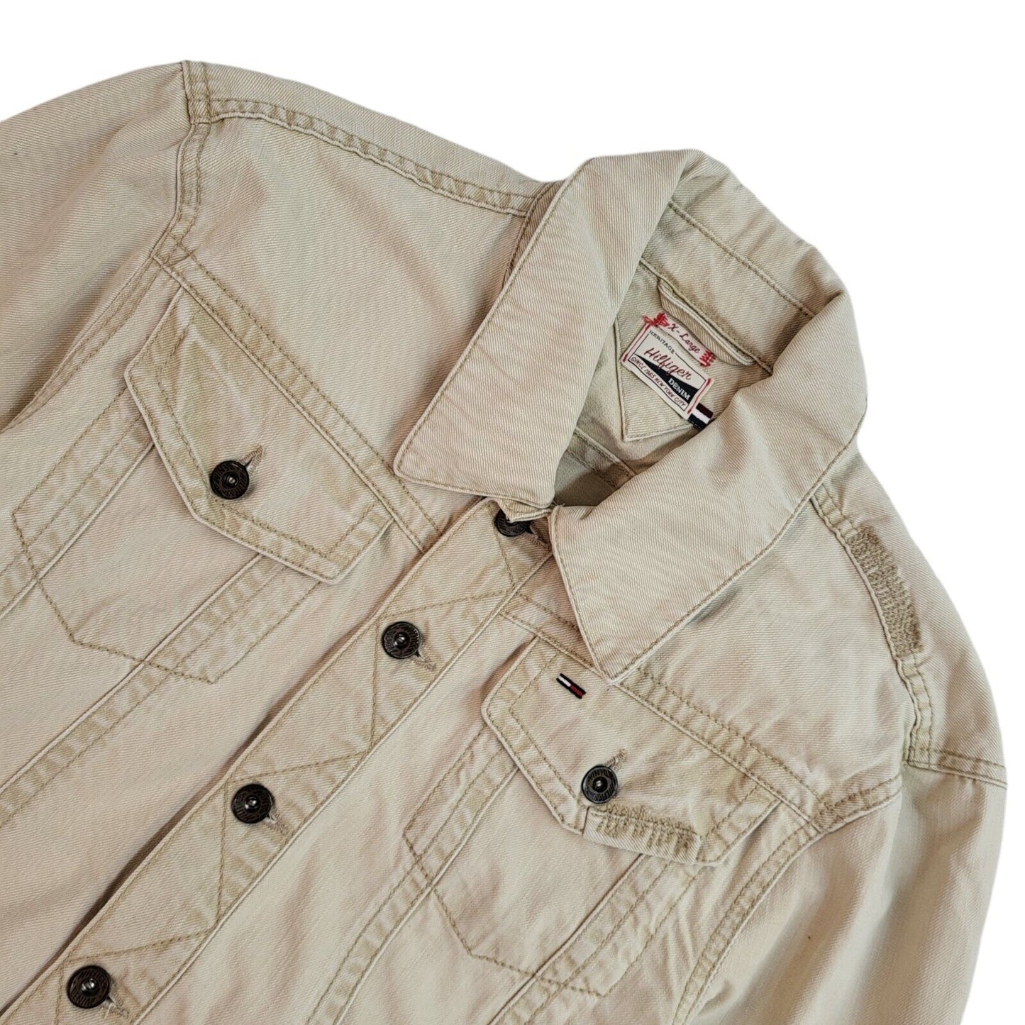 Tommy Hilfiger Beige 90s Vintage Denim Jacket Uk Women's Size XL