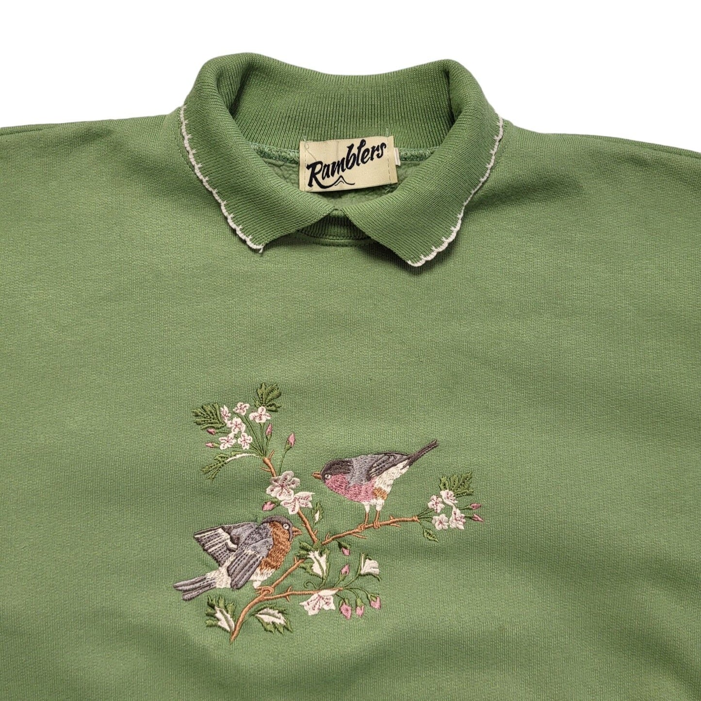 Rumblers Vintage 80s Green Bird Collared Sweatshirt Womens UK Size L
