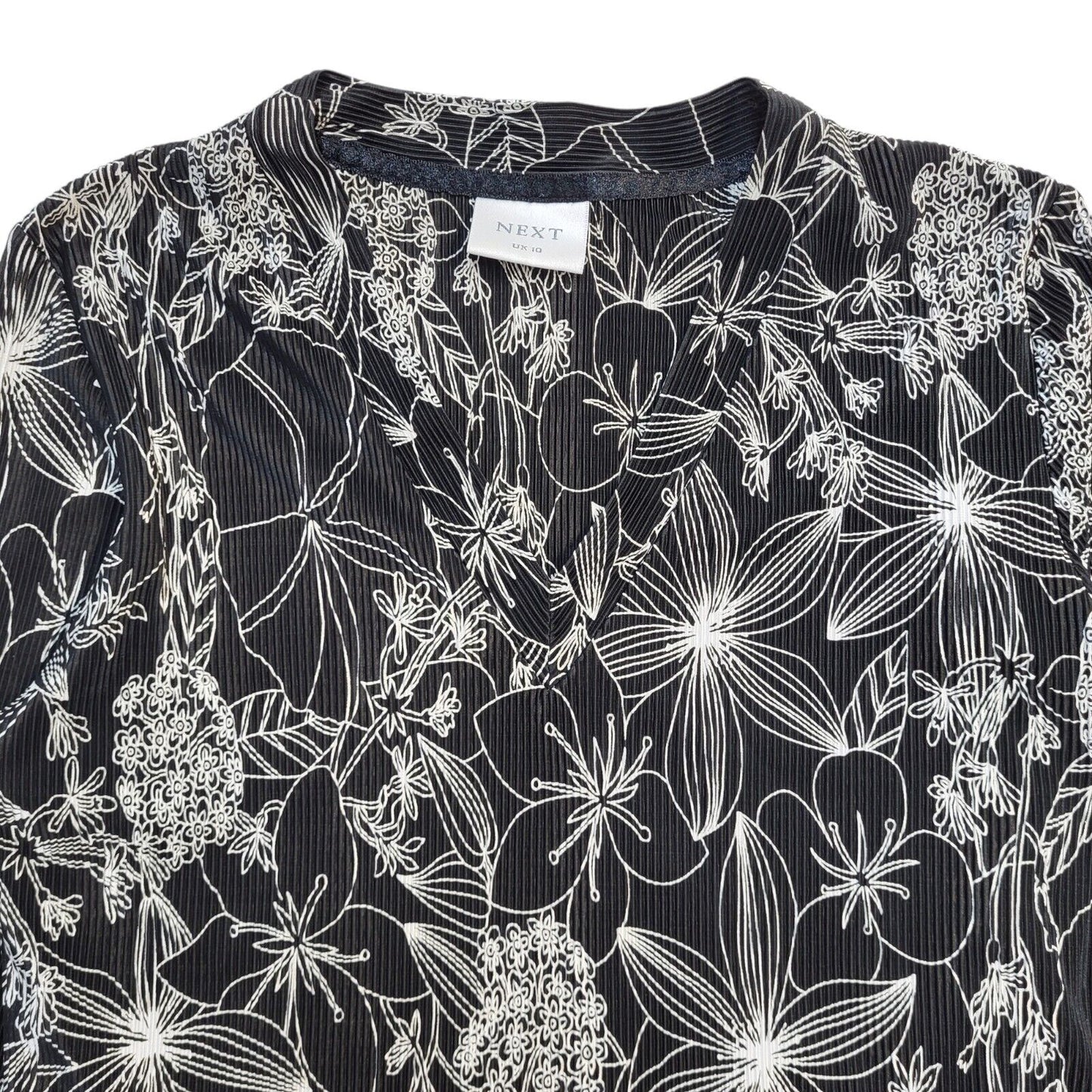 Next Vintage Y2K Black & White Floral Long Sleeve Women's UK 10