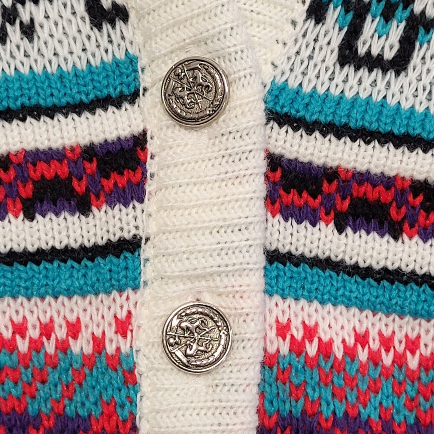 80s Vintage White Pink Blue Button Cardigan Uk Women's Size 14-16
