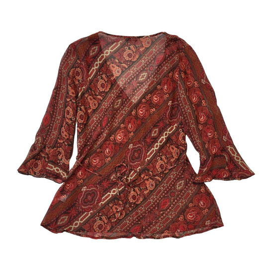 Marks & Spencer Y2K Red Floral Boho Blouse Women's Size 16
