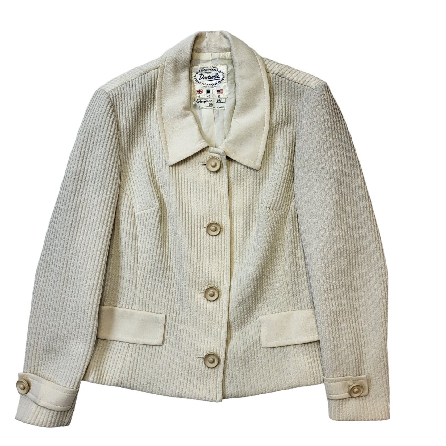 70s Vintage Davisella Cream Jacket & Dress Women's Size 14 Eu 42