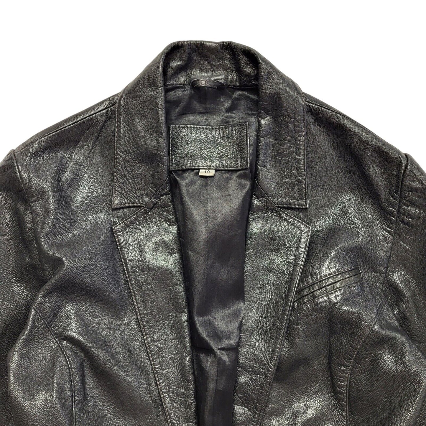 90s Vintage Black One Button Leather Jacket Uk Women's Size 10