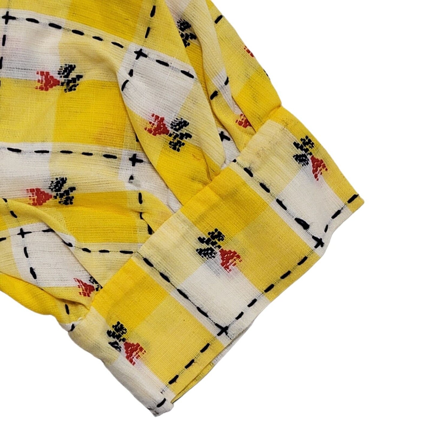 70s Vintage Yellow White Check Fit & Flare Daywear Dress Women's Size 2-4