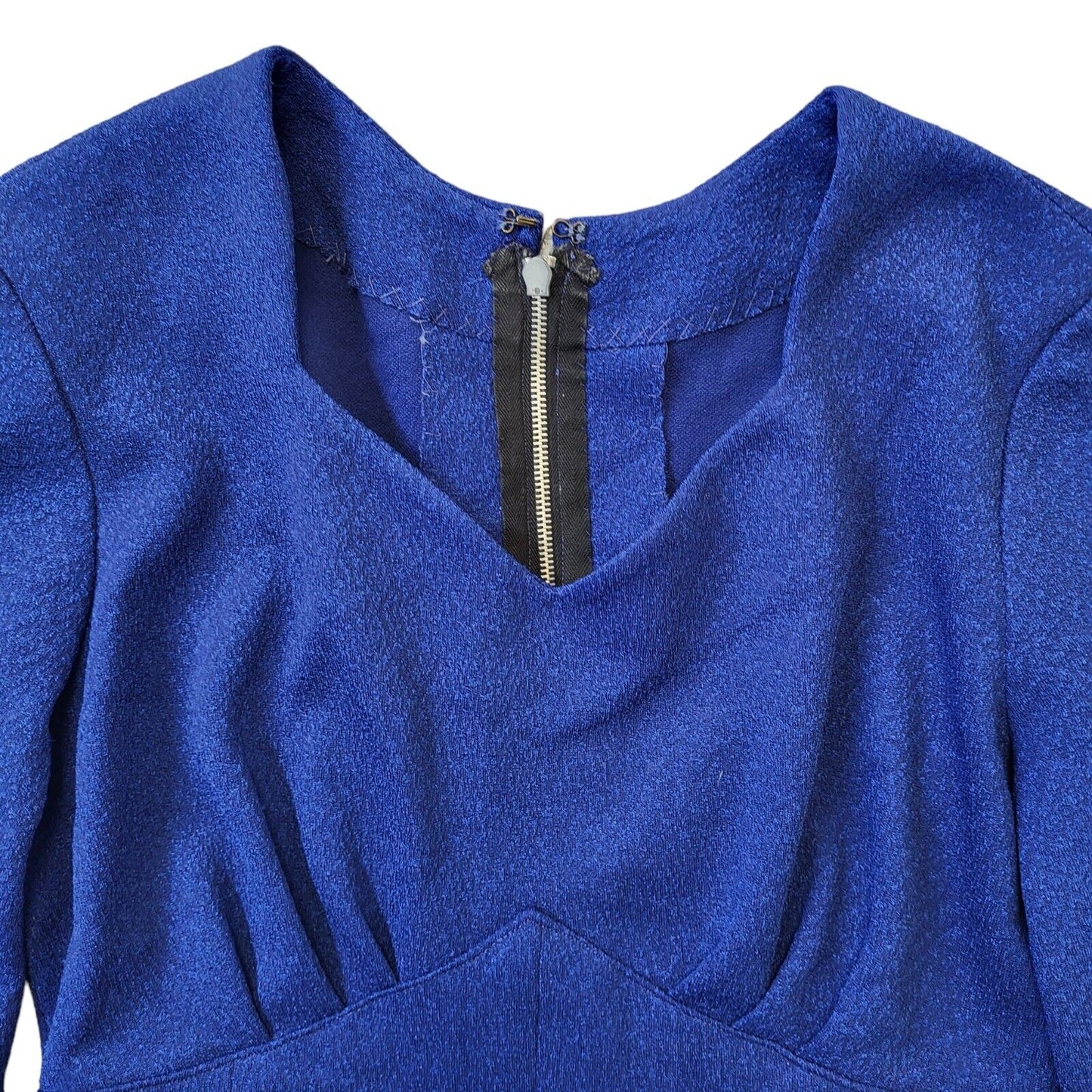 70s Vintage Blue Fit & Flare V-Neck Dress Women's Size 10