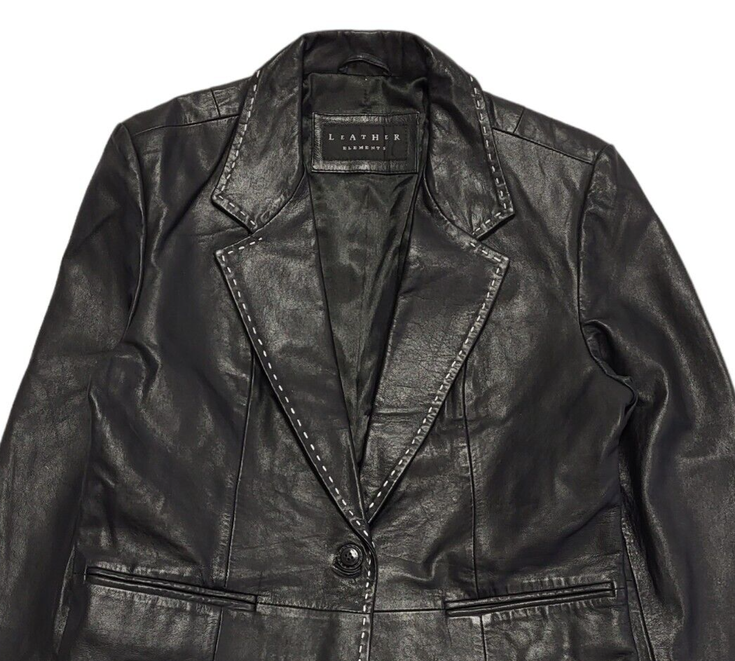 Leather Elements 90s Vintage Black Leather Button Jacket Uk Women's Size Medium