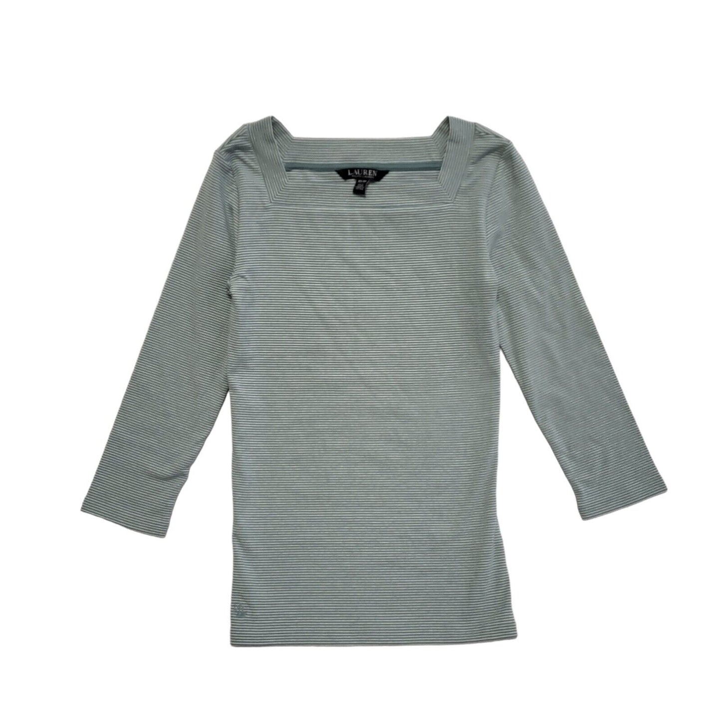 Ralph Lauren Y2K Green & White Striped 3/4 Sleeve T-Shirt Womens UK XS