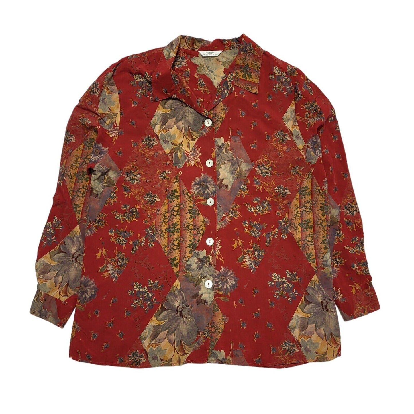 Marks And Spencer Vintage 80's Red & Brown Floral Shirt Womens UK 14