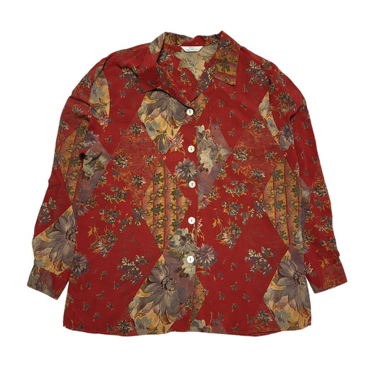 Marks And Spencer Vintage 80's Red & Brown Floral Shirt Womens UK 14