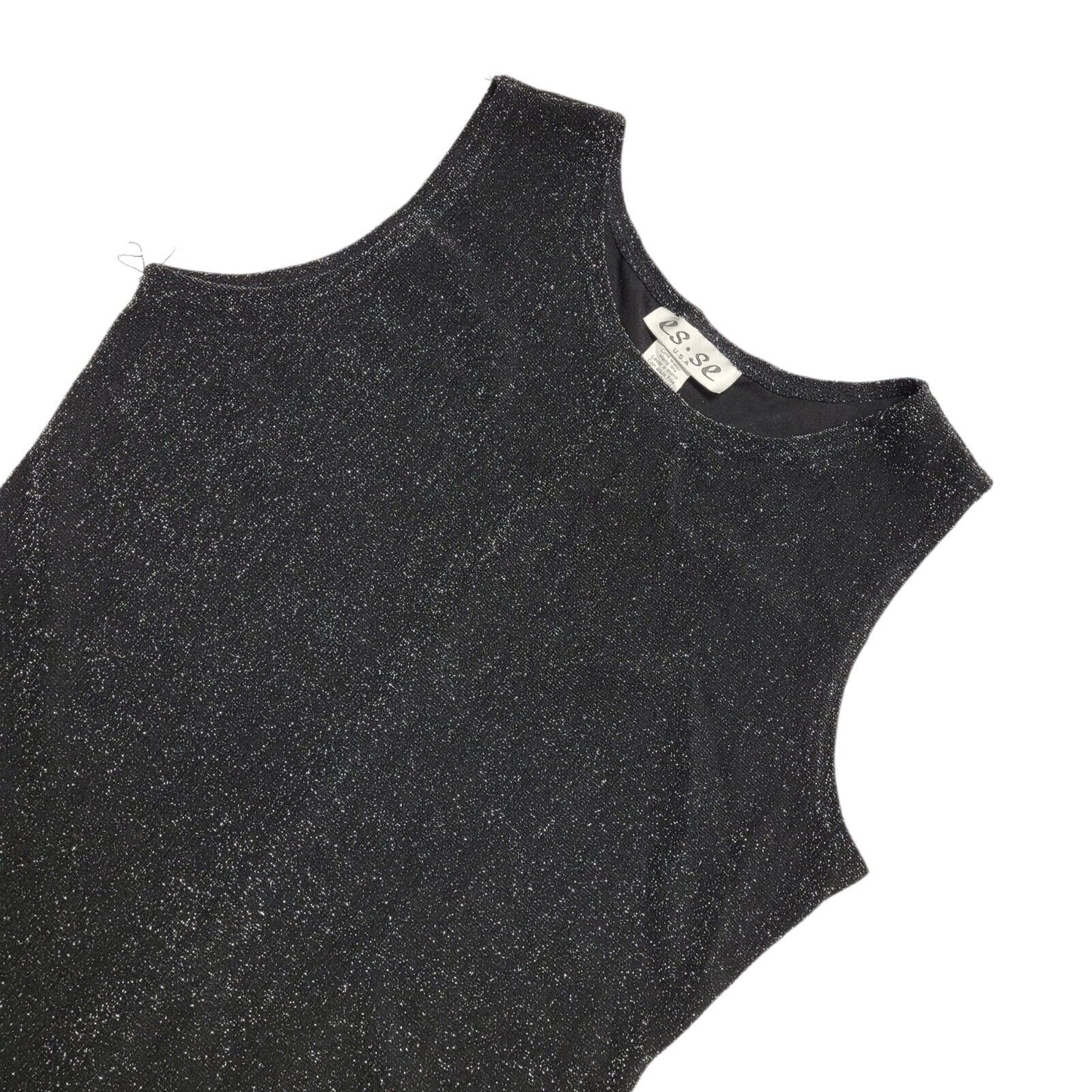 Es.Se Vintage 80's Black & Silver Sleeveless Long Glitter Dress Womens UK L